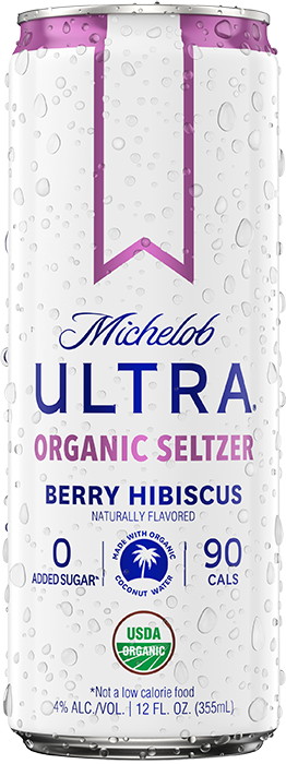 This is a can of Michelob Ultra Organic Seltzer Berry Hibiscus