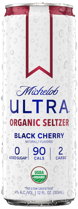 This is a can of Michelob Ultra Organic Seltzer Black Cherry