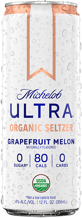 This is a can of Michelob Ultra Organic Seltzer Grapefruit Melon
