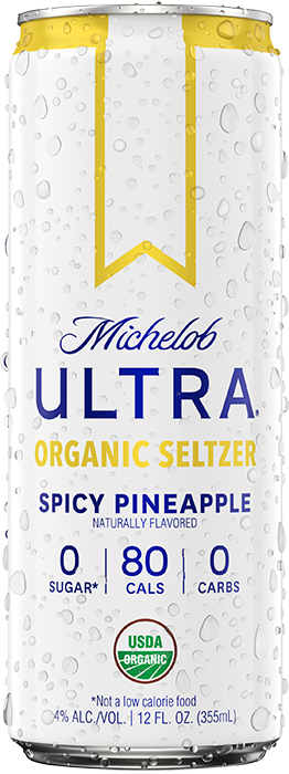 This is a can of Michelob Ultra Organic Seltzer Spicy Pineapple