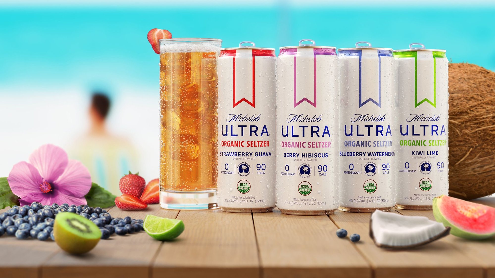 This is the main background for the Michelob Ultra Organic Seltzer Watermelon Strawberry