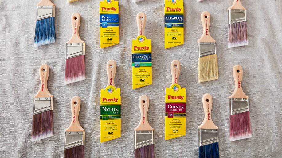 Purdy Cub Family of 5 Brushes on a Tarp