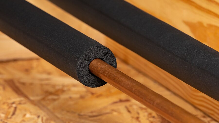 Pipes wrapped in insulation to prevent freezing during the winter.