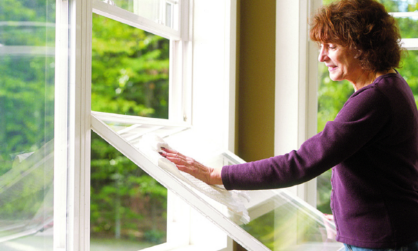 Lady with glass window