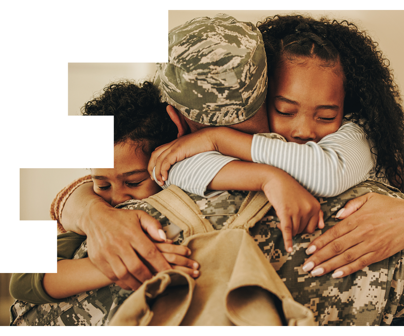 Hugging military family