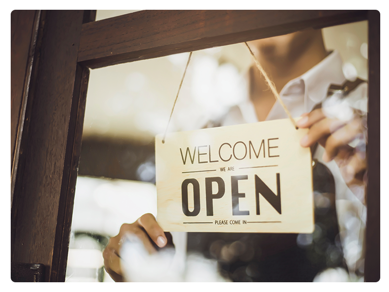 Open for business door sign