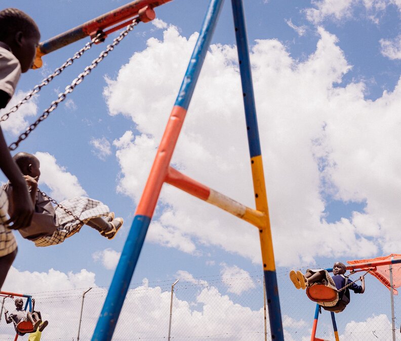 photo of children swinging on swings