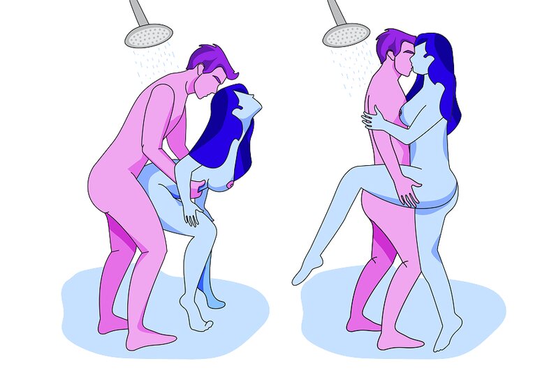 To illustrationer af stillinger til sex i badet