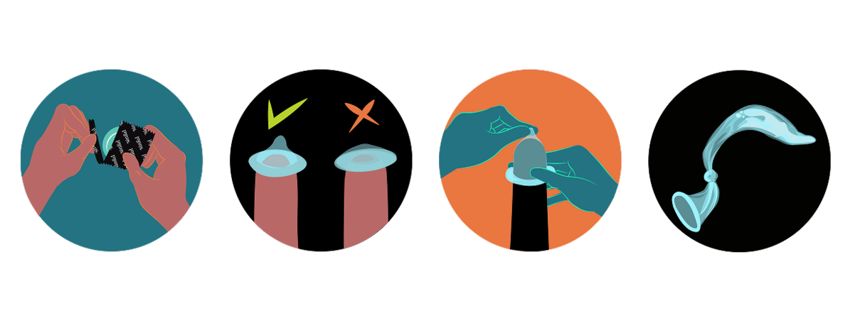 Illustration montrant comment utiliser les préservatifs
