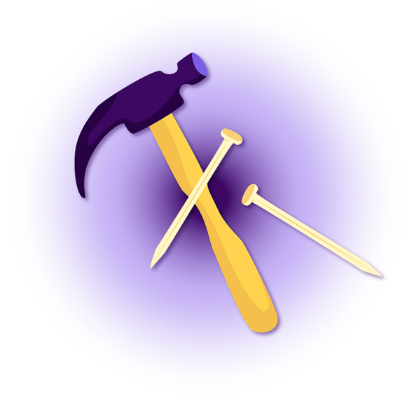 A drawing of a hammer and needles