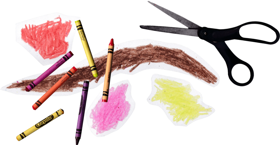 Scissors, crayons, and cutouts
