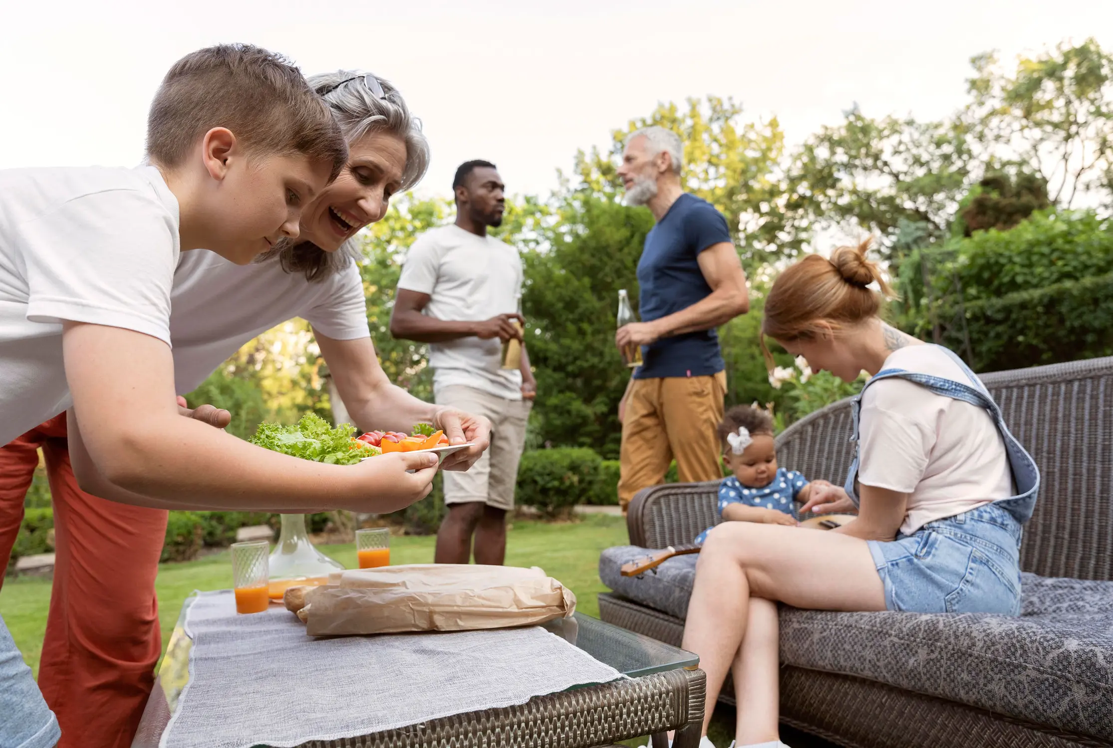 Family eating outside