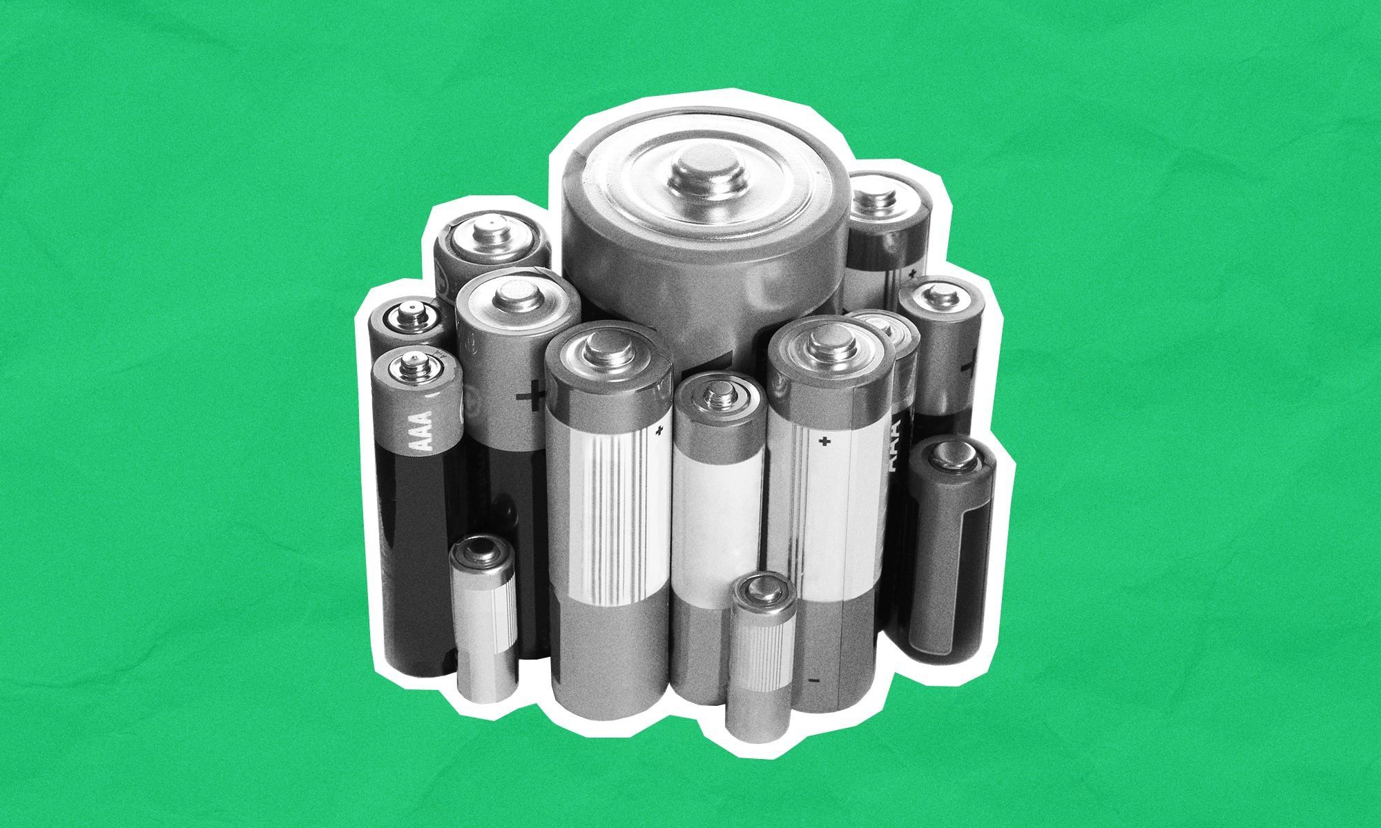 A collection of batteries of various shapes and sizes all bunched together.