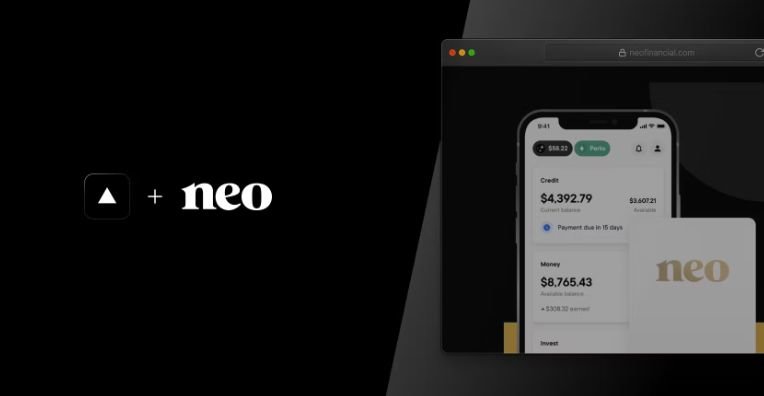 An image of a screenshot of the neofinancial.com desktop experience featuring a mobile view of the application.