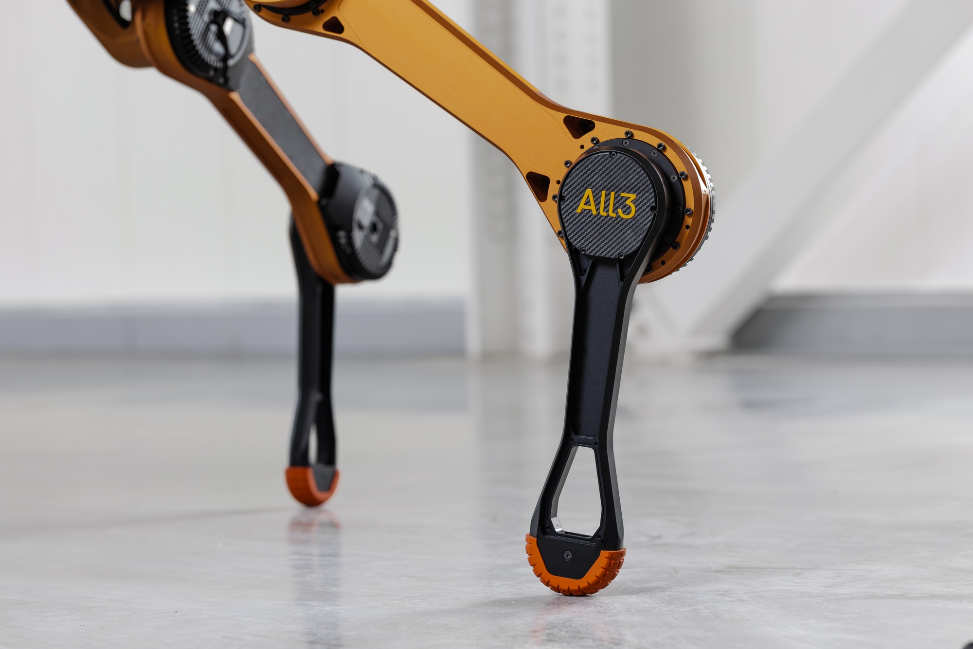 Close-up of the electric leg joints on All3 Mantis