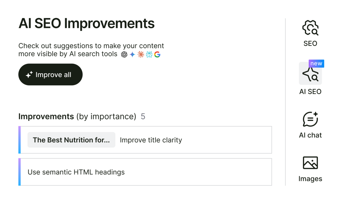 AI SEO Improvements Content Optimization Big UI