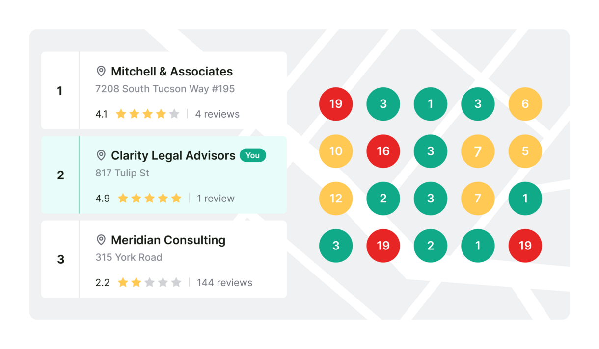 Business Owner Local Search Map Rankings on Grid Big UI
