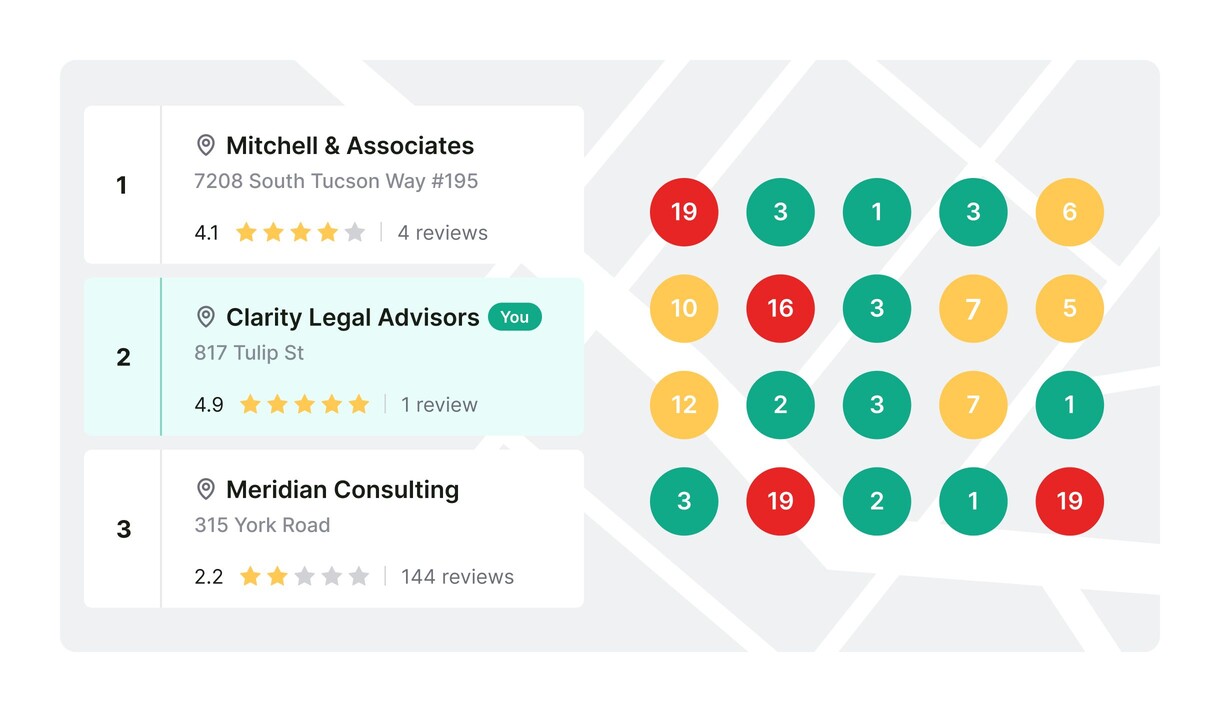 Business Owner Local Search Map Rankings on Grid Big UI
