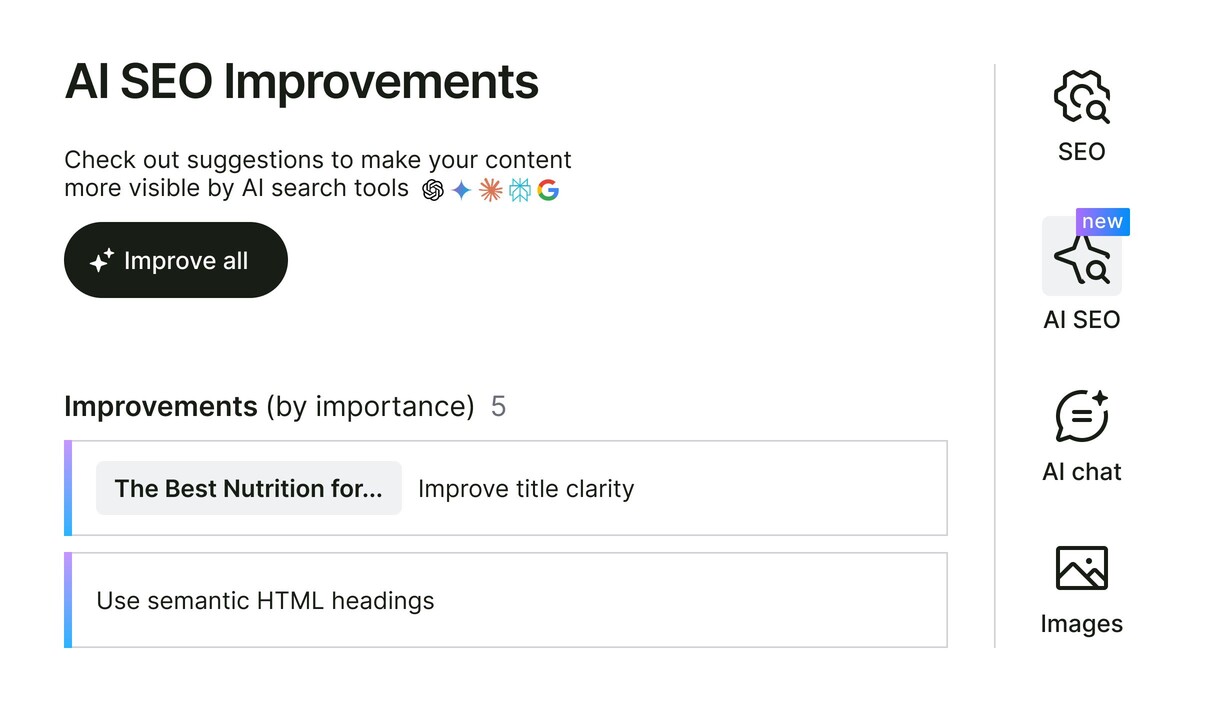 AI SEO Improvements Content Optimization Big UI