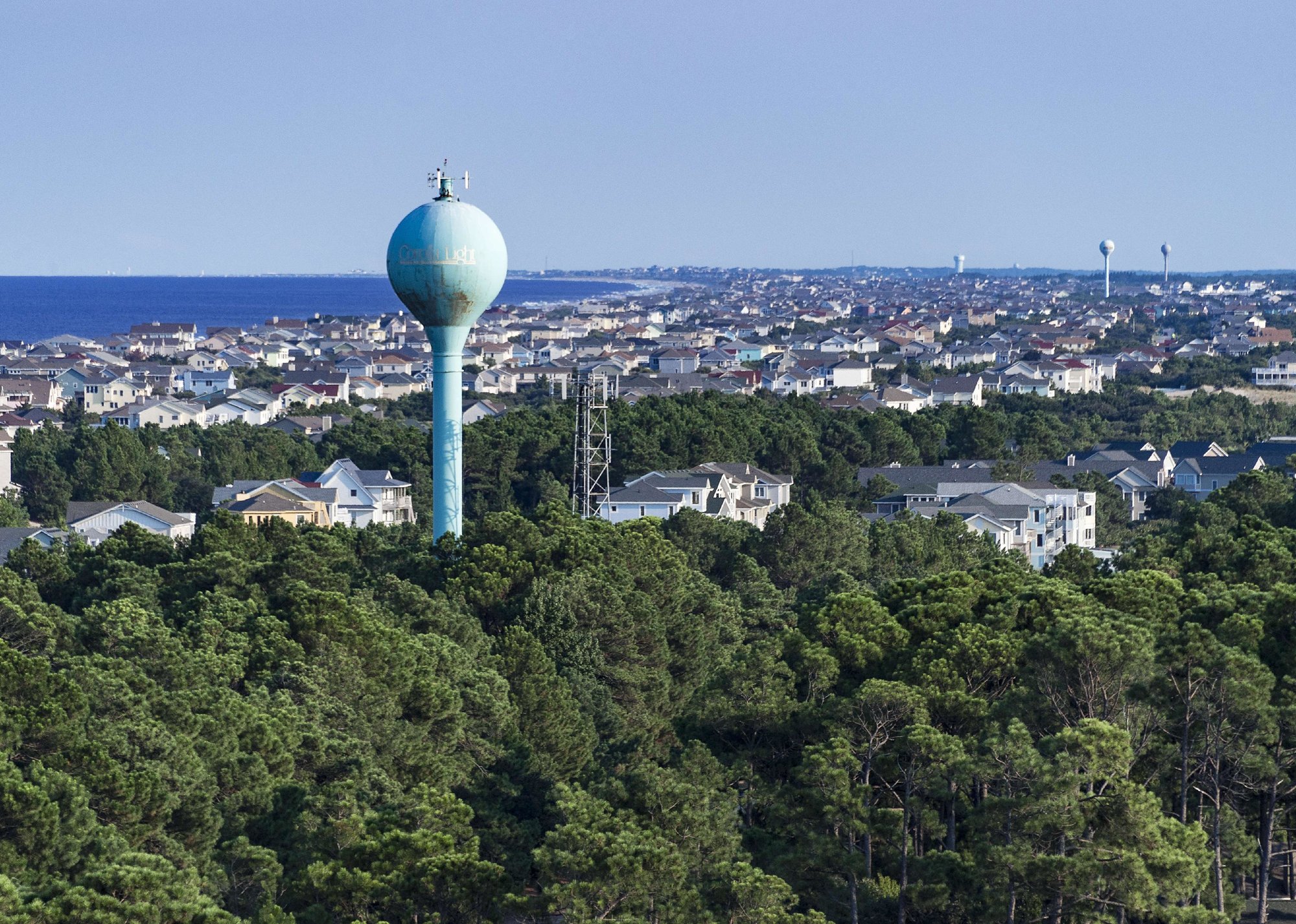 Treetops around coastal city scene - Source: John Greim/LightRocket // Getty Images