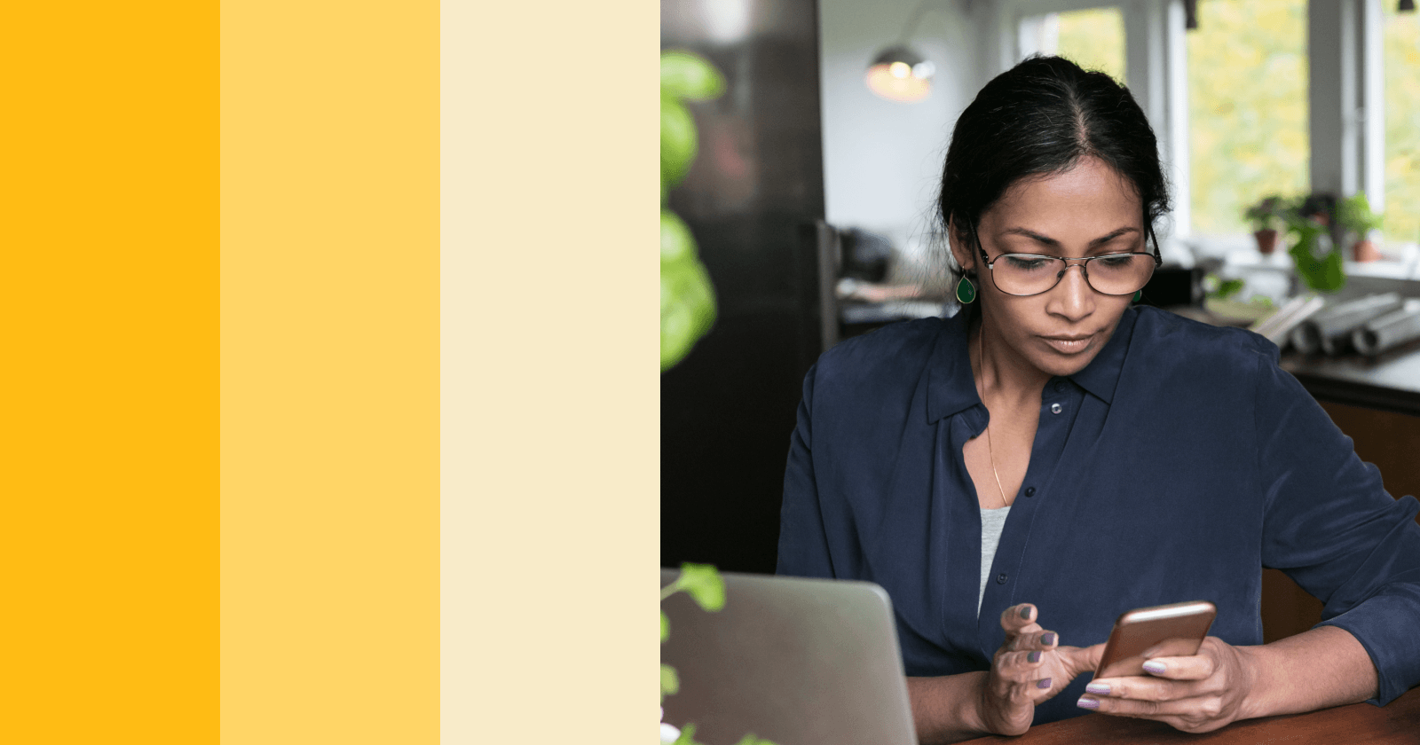 Three Different Shades of Yellow Bars and an Image of Person Engaging with Cell Phone