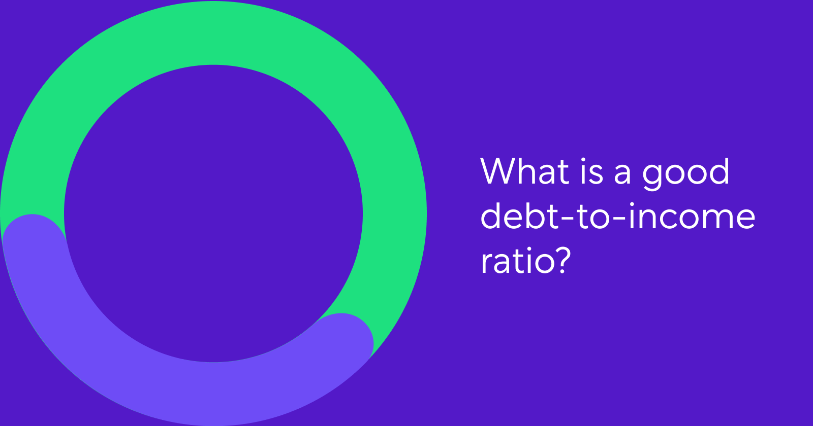 Purple Image with a Green and Lighter Purple Circle Within and Text That States: What is a Good Debt to Income Ratio?