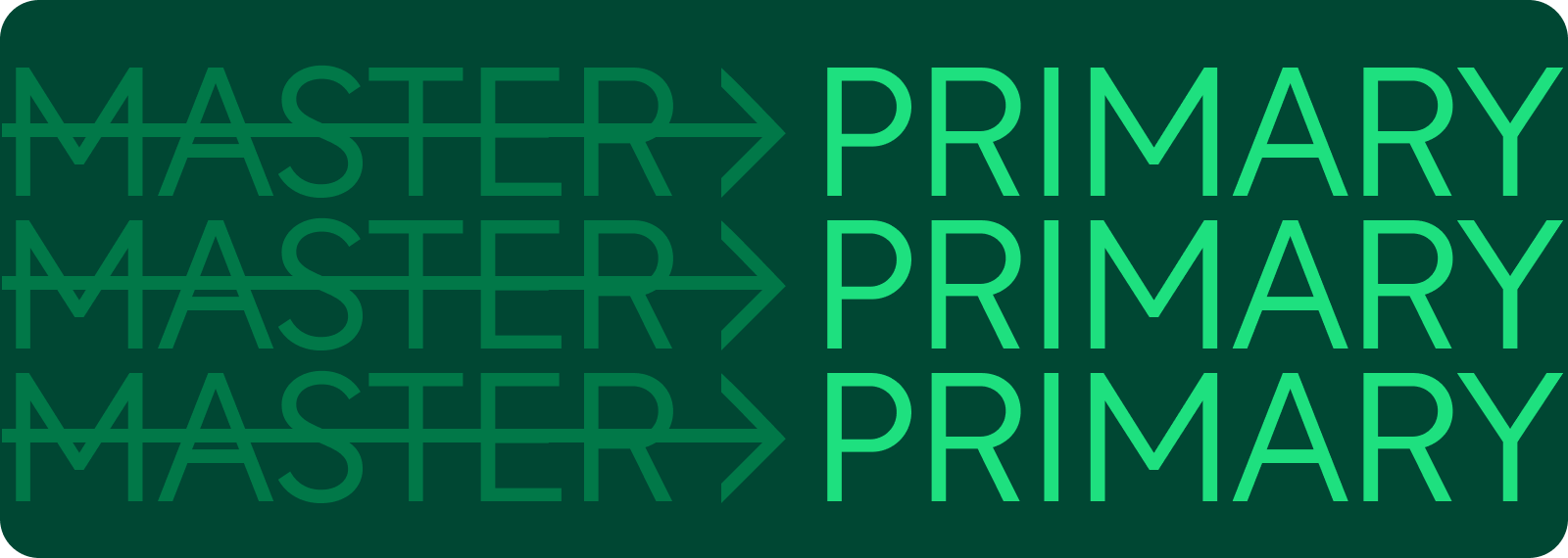 Green Graphic with the Word Master Crossed Out Pointing at the Word Primary