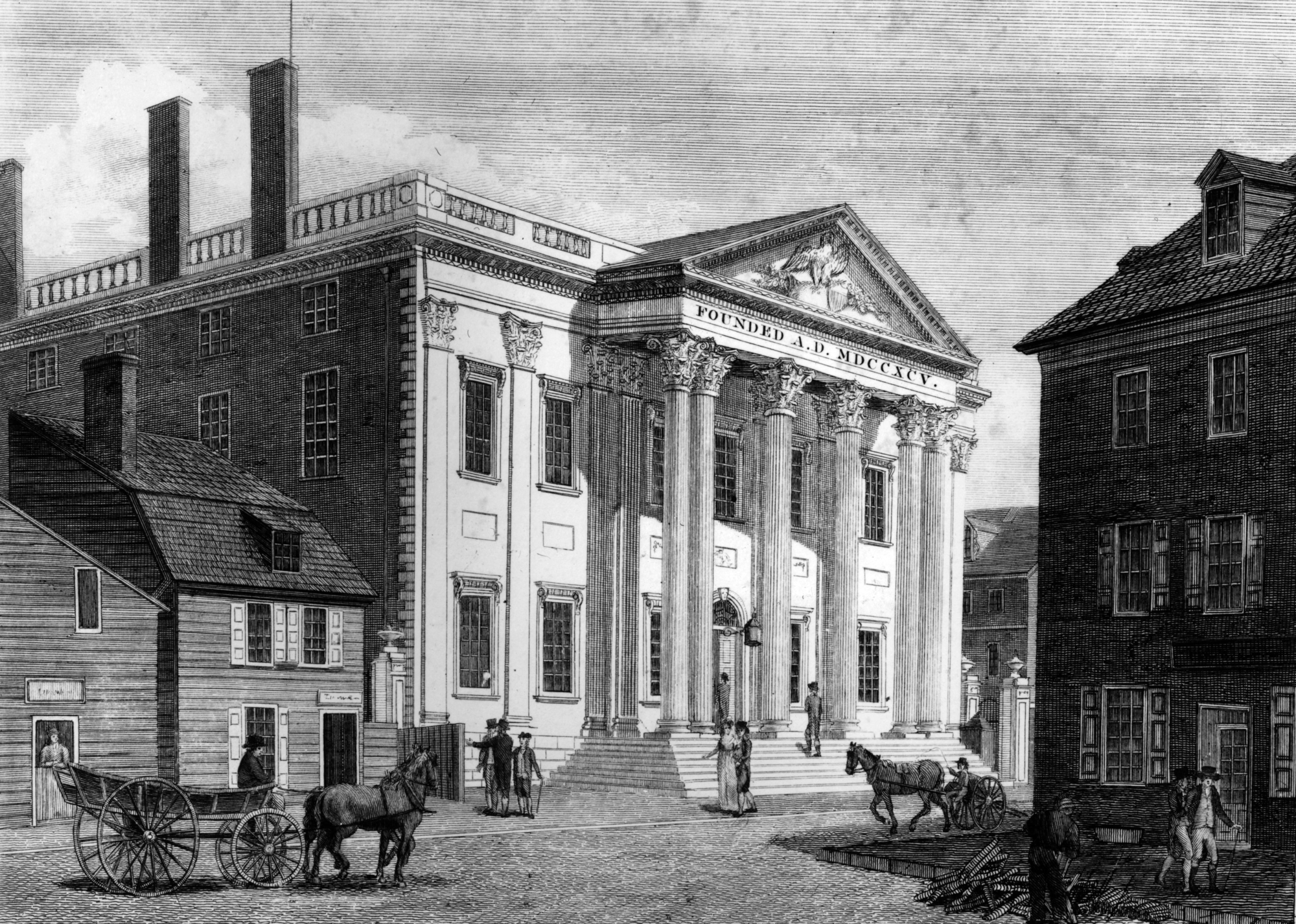 Illustrated image of the front facade of the Bank of North America in 1781 - MPI // Getty Images