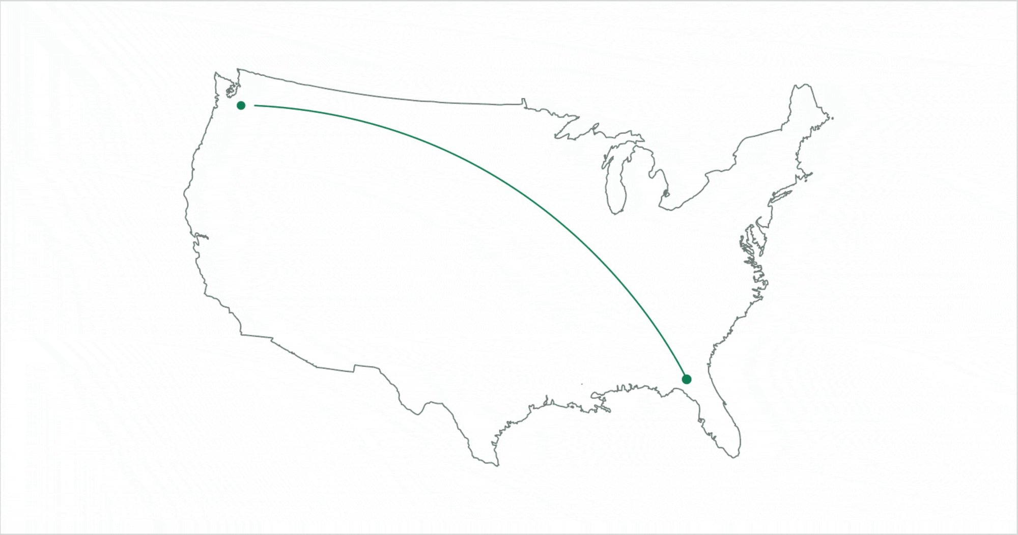 Outline of the United States of America with Arrow Moving Across States