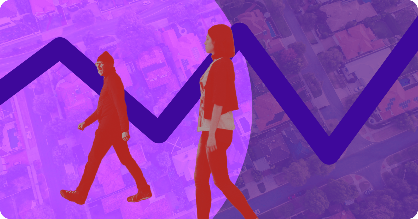 "Image of women walking with red graph line
