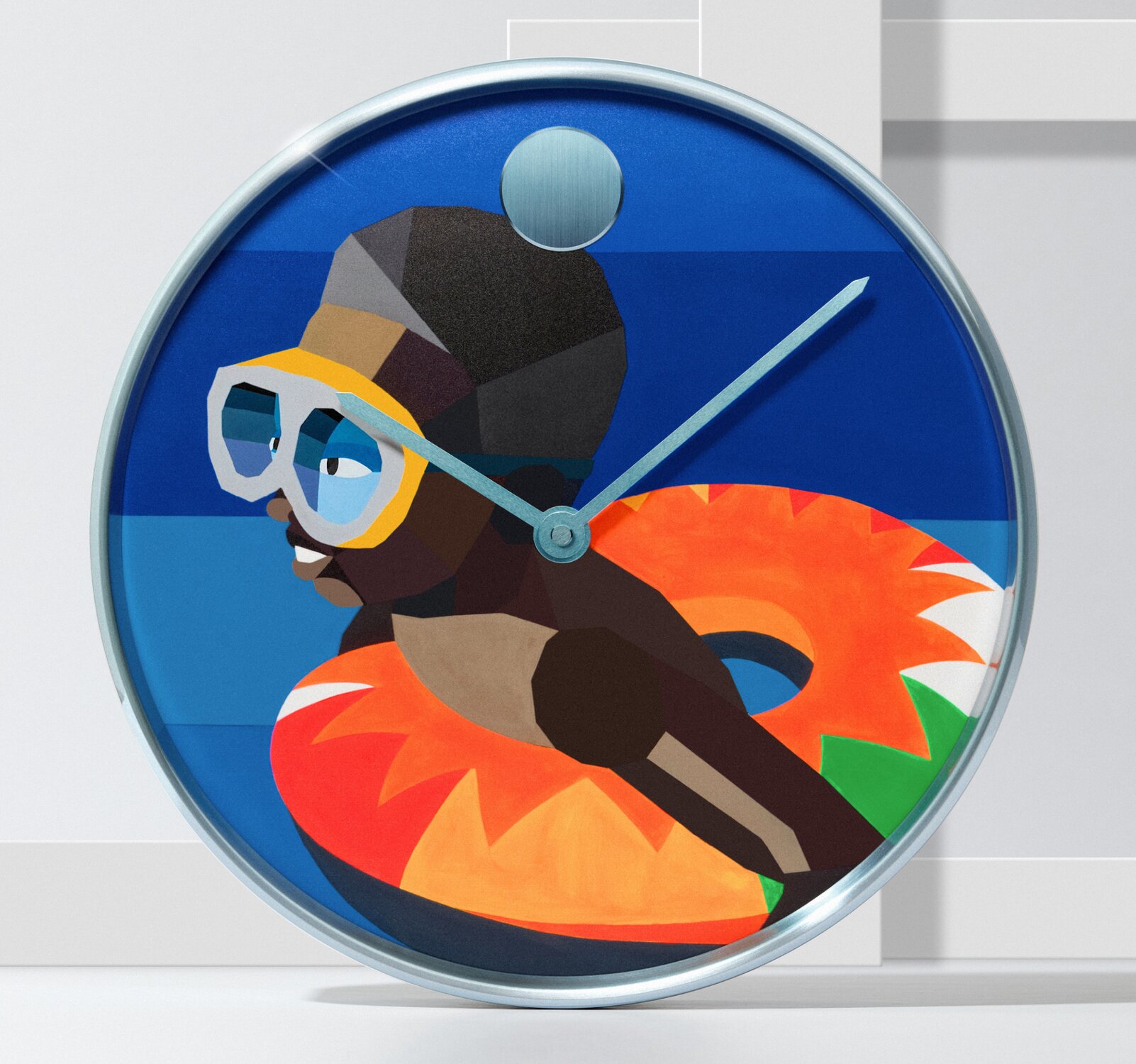 Movado wall clock featuring the artwork of Derrick Adams, Floater 109