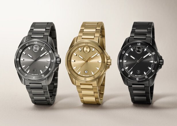 BOLD Verso S bracelet watches in grey tone, gold tone and black tone.