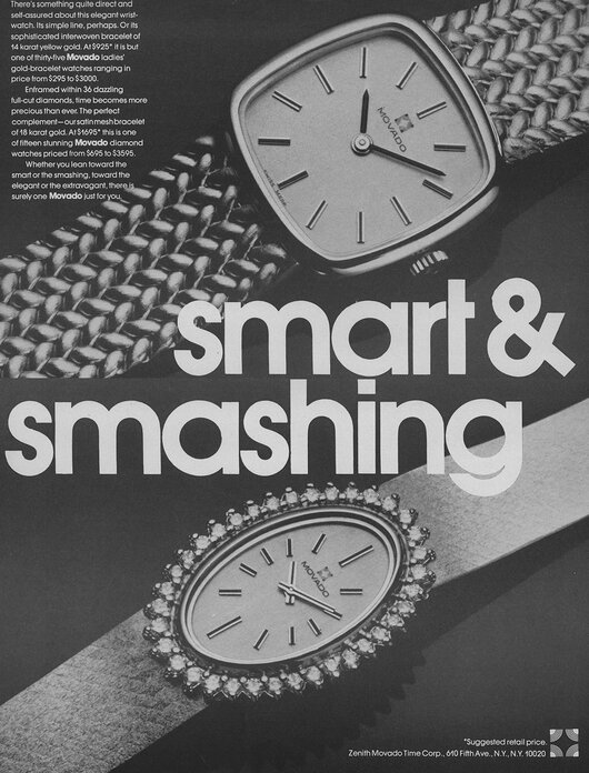 Movado women's watches vintage Ad from 1975.