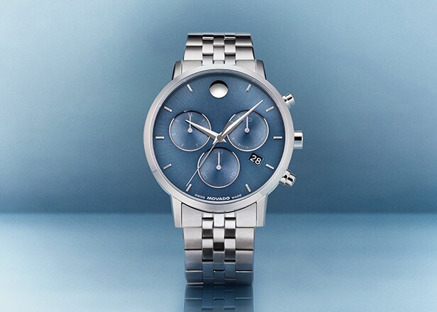 Museum Classic watch with silver bracelet and blue chronograph dial