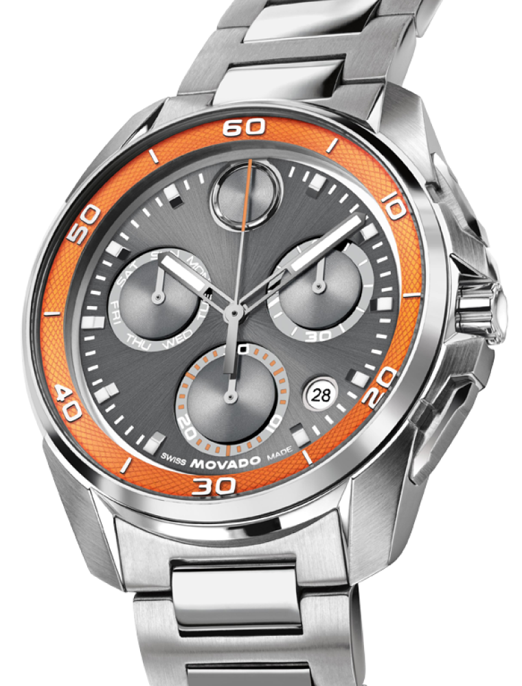Centurion Chronograph watch with stainless steel bracelet and green chronograph dial.