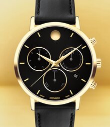 Black Museum Classic Chronograph watch with leather strap.