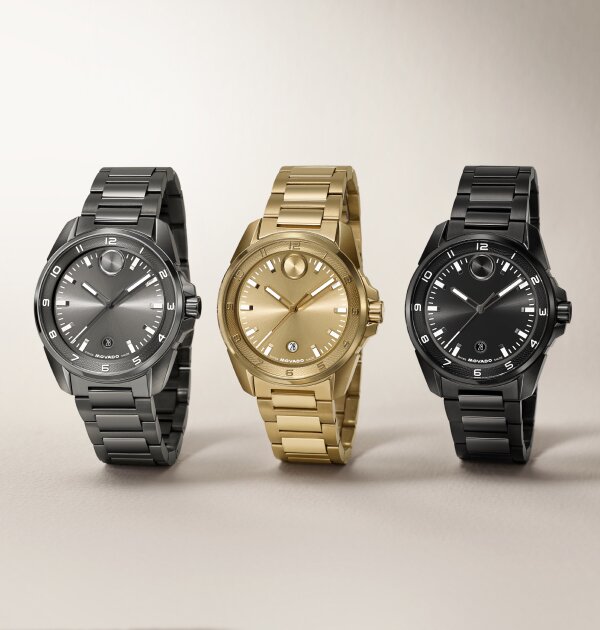 BOLD Verso S bracelet watches in grey tone, gold tone and black tone.
