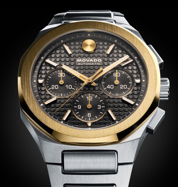 Alta Centurion Chronograph watch with solid 18K gold bezel.