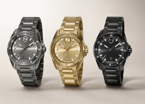 BOLD Verso S bracelet watches in grey plating, gold tone and black plating.
