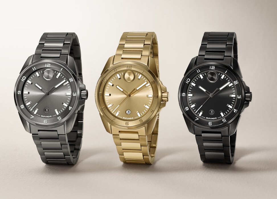 BOLD Verso S bracelet watches in grey plating, gold tone and black plating.