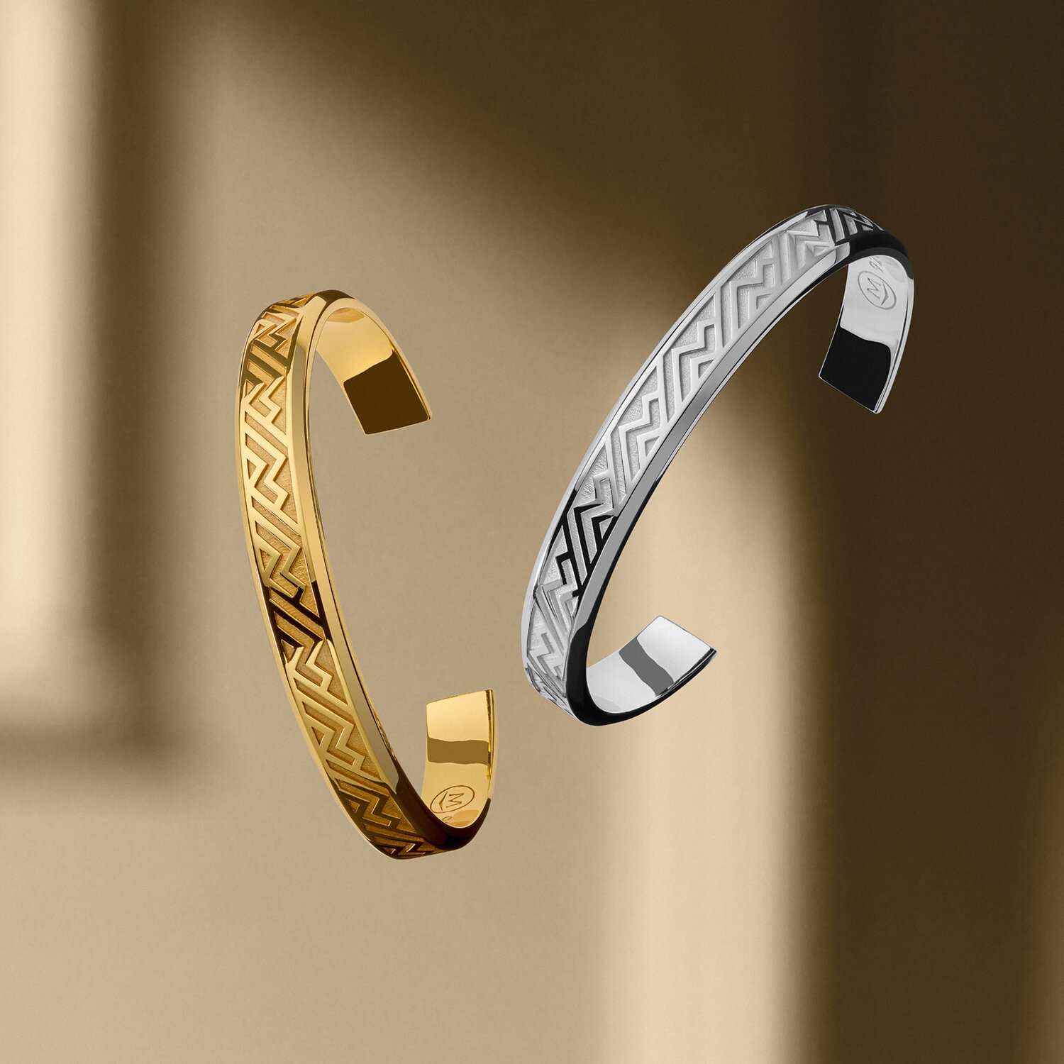 Gold tone and Silver men's chevron bracelet cuff