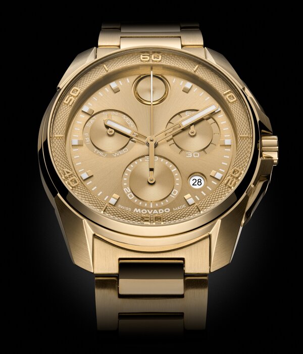 Gold tone BOLD Verso S chronograph bracelet watch.