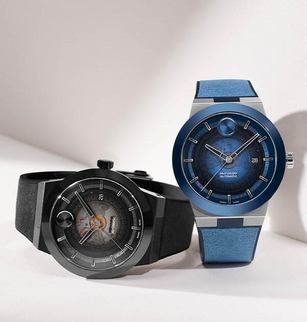 Black BOLD Fusion watch with Skeleton dial next to a Blue BOLD Fusion watch with skeleton dial.