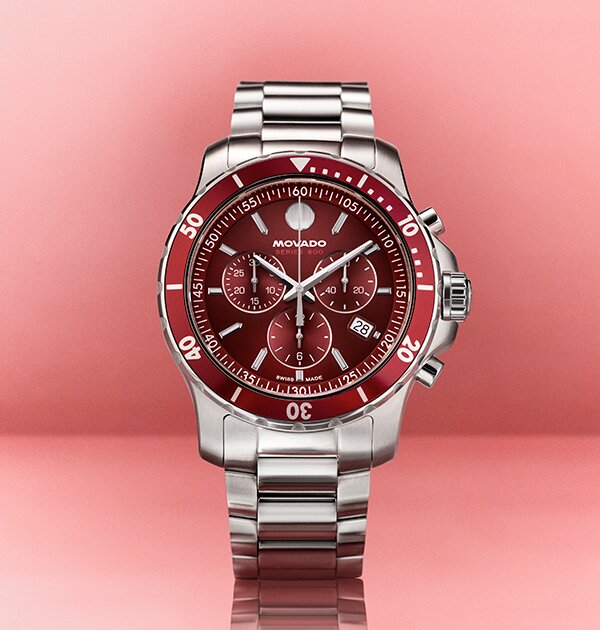 Series 800 silver bracelet watch with red chronograph dial