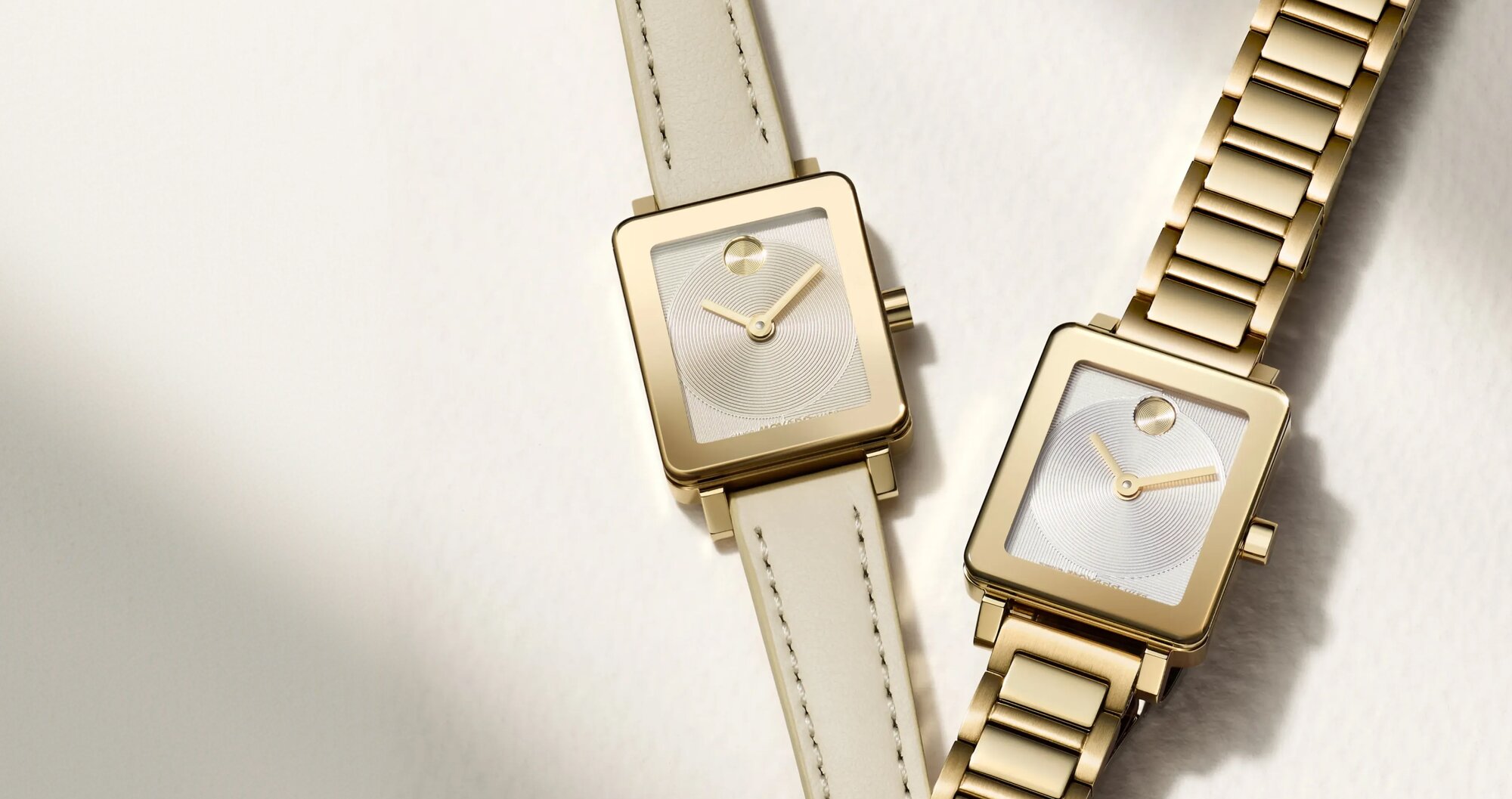 BOLD Evolution 2.0 Mini watches in tan strap and gold tone bracelet.