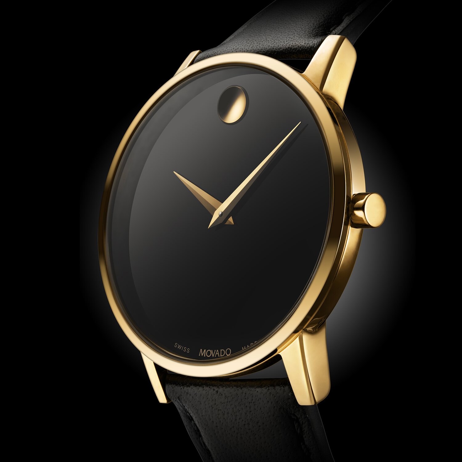 Black Museum Classic strap watch with gold accents. 