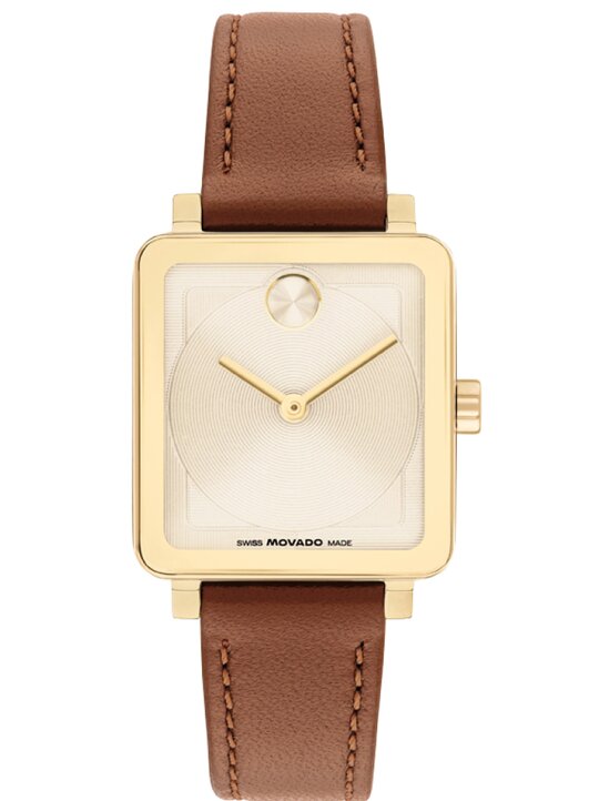 BOLD Evolution 2.0 watch with brown leather strap and beige square dial.