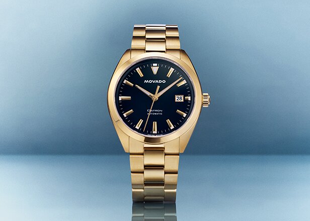 Heritage Series Datron watch with gold tone bracelet and blue dial 