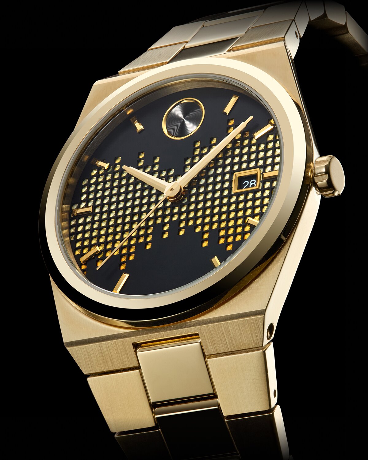 Men's silver Museum Imperiale bracelet watch with gold accents next to a women's gold tone Museum Imperiale bracelet watch with champagne dial.