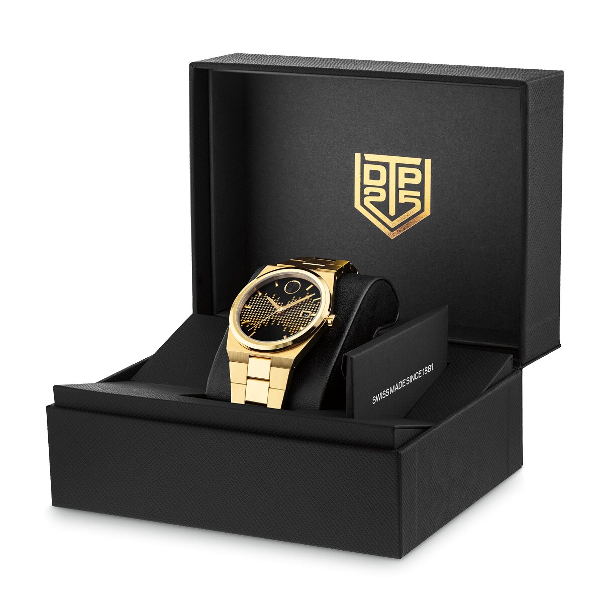 Profile view of the gold tone Museum Imperiale bracelet watch with champagne dial.